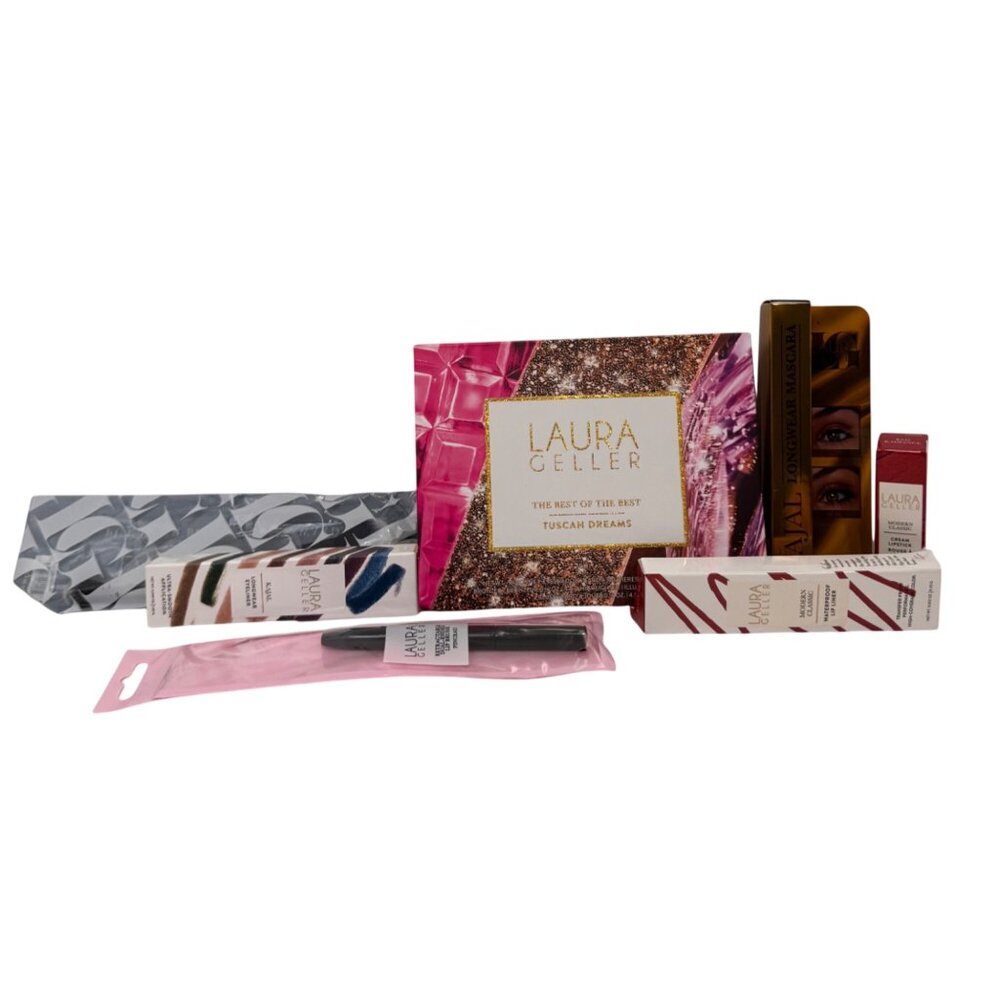 New Laura Geller Makeup Set Bundle W/ Baked Blush Mascara Lip Brush & More